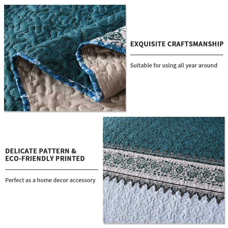 Travan 3-Piece Queen Quilt Set Quilted Bedspread Oversized Microfiber Soft Lightweight Bedding Set with Shams for All Season, Blue Ocean, Queen Size - Image 4